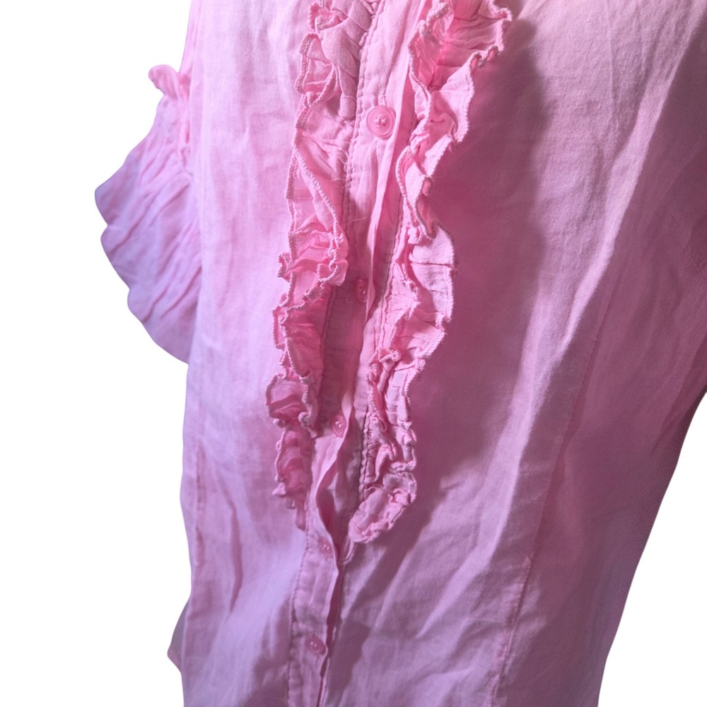 Yes! Miss Pink Cotton Ruffle Milkmaid Puff Sleeve Dress Y2K Prairie Tunic Large - Picture 9 of 11